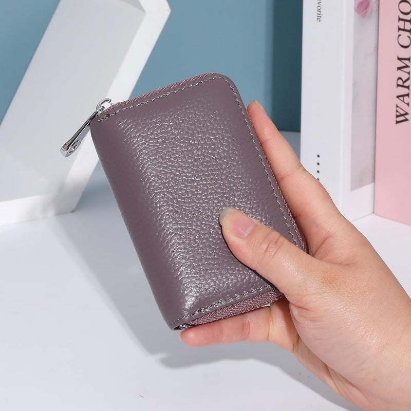 FEITH&FELLY Genuine Leather Credit Card Holder RFID Small Zipper Card Case Wallet for Women & Men - Image 5